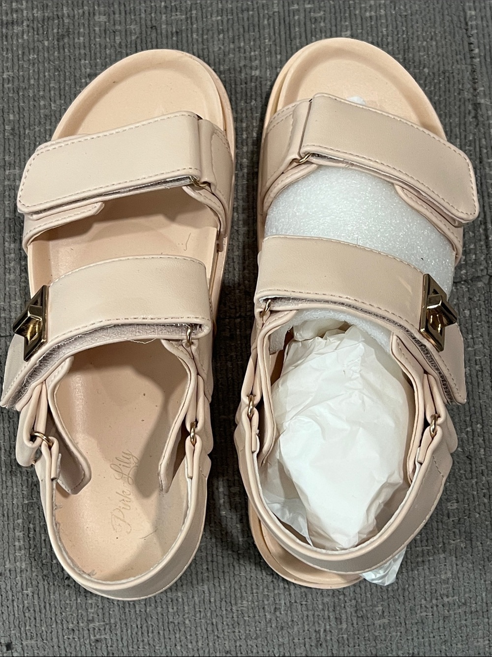 Pink Lily Nude/Beige Double Strap Sandals with Buckle Detail #6